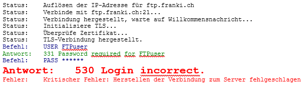 ProFTPD - (Login failed): Incorrect password